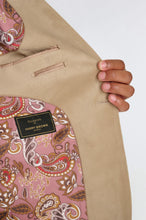 Load image into Gallery viewer, Ecru Velvet tuxedo jacket, with black waistcoat & trouser 3 piece suit for hire