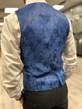 Load image into Gallery viewer, Parker black 2 piece with Viceroy blue checked waistcoat suit for hire