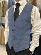 Load image into Gallery viewer, Parker black 2 piece with Phantom blue waistcoat suit for hire