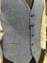 Load image into Gallery viewer, Parker black 2 piece with Phantom blue waistcoat suit for hire