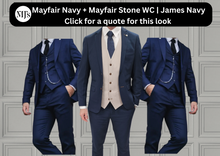 Load image into Gallery viewer, Mayfair Navy Jacket & Trouser with Mayfair Stone waistcoat + James Navy Wedding Quotation