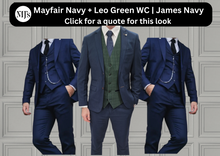 Load image into Gallery viewer, Mayfair Navy Jacket & Trouser with Leo Green waistcoat + James Navy Wedding Quotation