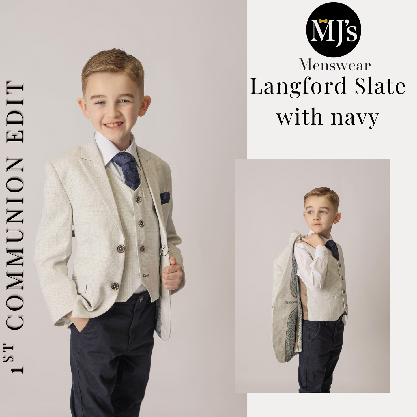 Langford slate boy's suit with navy chino