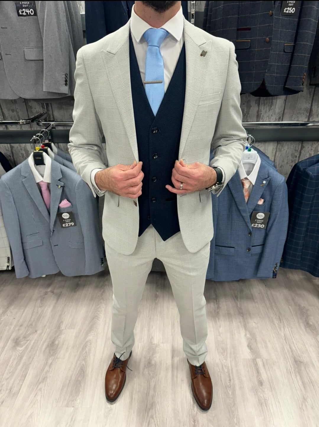 Mark Stone 2 piece suit with Navy Waistcoat MJ's Menswear Mark Stone 2 piece suit with Navy Waistcoat MJ's Menswear