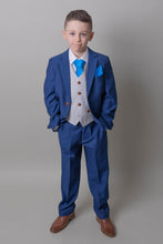 Load image into Gallery viewer, Mayfair Blue Boys 3 Piece Suit with Mark Stone waistcoat