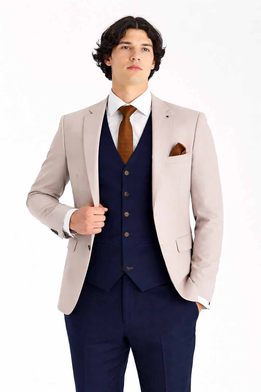Mayfair Stone Jacket with navy waistcoat and trousers