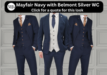 Load image into Gallery viewer, Mayfair Navy Jacket & Trouser with Belmont Silver waistcoat + Mayfair Navy Wedding Quotation (Copy) (Copy)