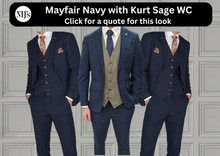 Load image into Gallery viewer, Mayfair Navy Jacket & Trouser with Kurt Sage waistcoat + Mayfair Navy Wedding Quotation