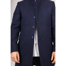 Load image into Gallery viewer, Navy Funnel Neck Wool Blend Ovecoat