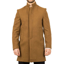 Load image into Gallery viewer, Tan Funnel Neck Wool Blend Overcoat