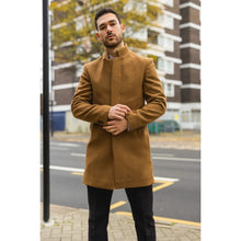 Load image into Gallery viewer, Tan Funnel Neck Wool Blend Overcoat