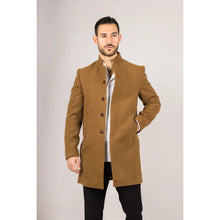Load image into Gallery viewer, Tan Funnel Neck Wool Blend Overcoat