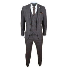 Load image into Gallery viewer, Men's Brown 3 Piece Suit With Tweed Double Breasted Waistcoat