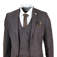 Load image into Gallery viewer, Men's Brown 3 Piece Suit With Tweed Double Breasted Waistcoat