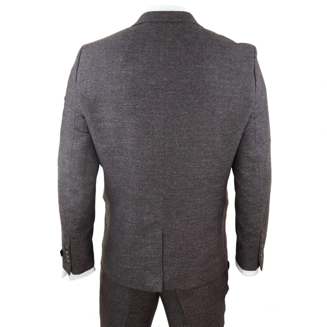 Men's Brown 3 Piece Suit With Tweed Double Breasted Waistcoat