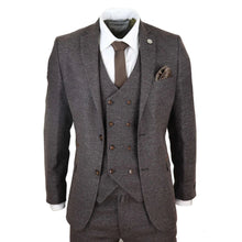 Load image into Gallery viewer, Men's Brown 3 Piece Suit With Tweed Double Breasted Waistcoat