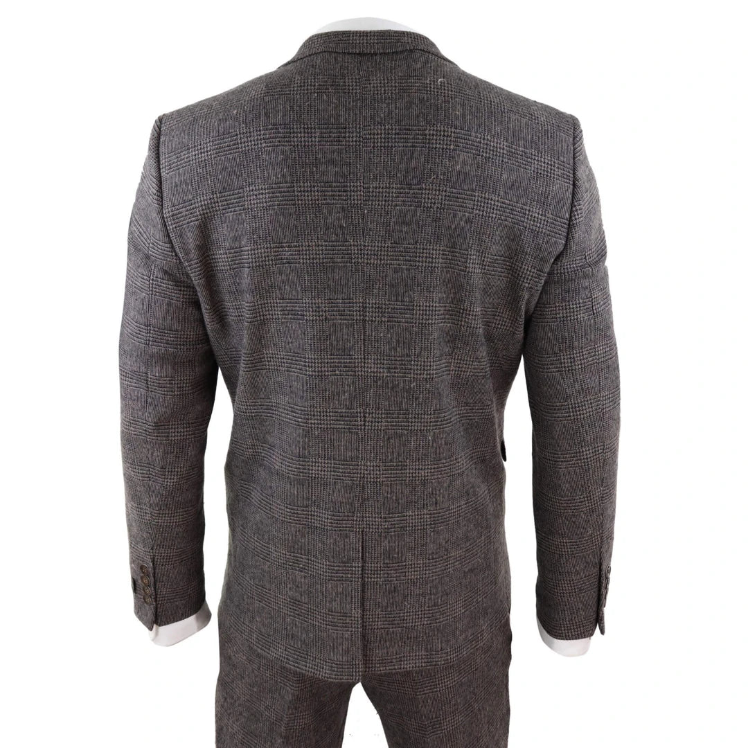 3 Piece Check Suit Tweed Brown Blinders Gatsby 1920s