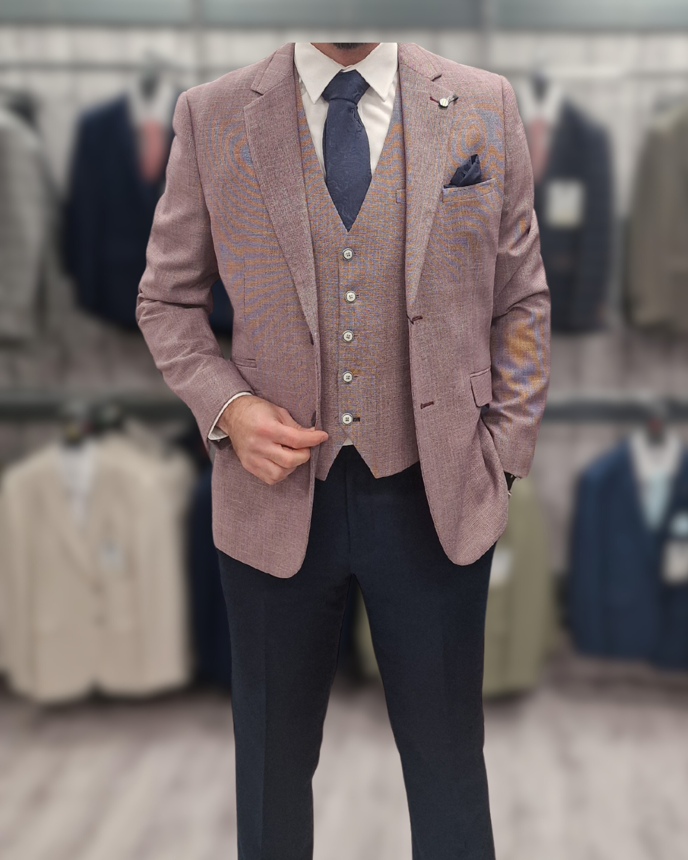 MJ's Lilac Jacket & Waistcoat with Navy Trousers