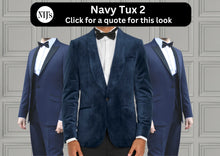 Load image into Gallery viewer, Navy velvet tuxedo wedding quote