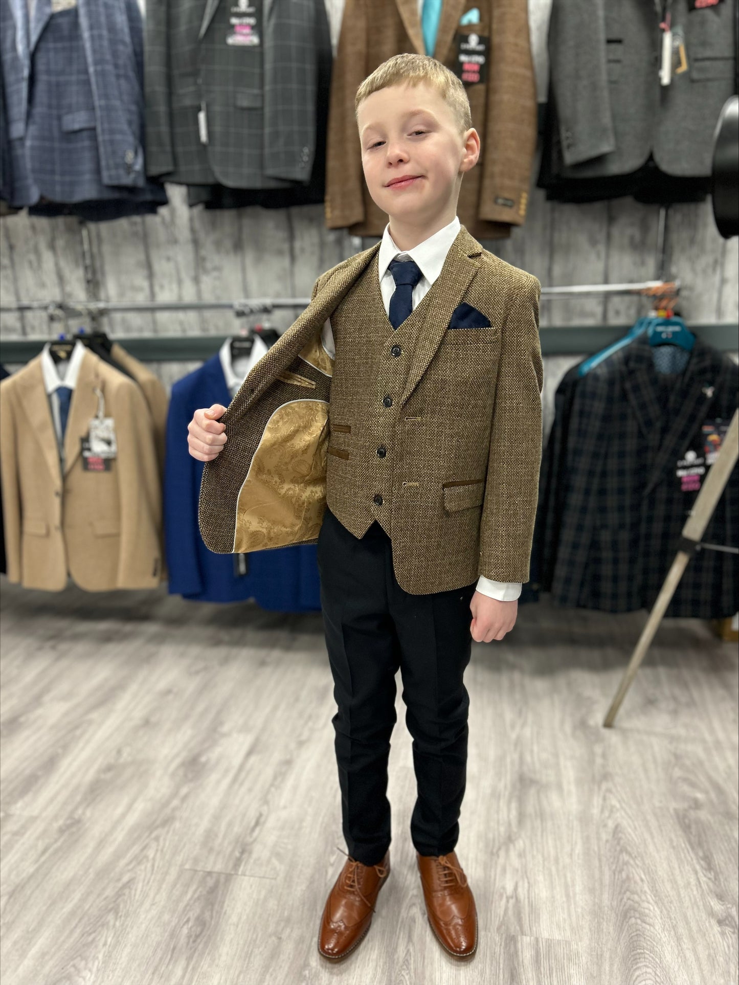 Boy's Ralph Brown 3 Piece Suit with navy trouser