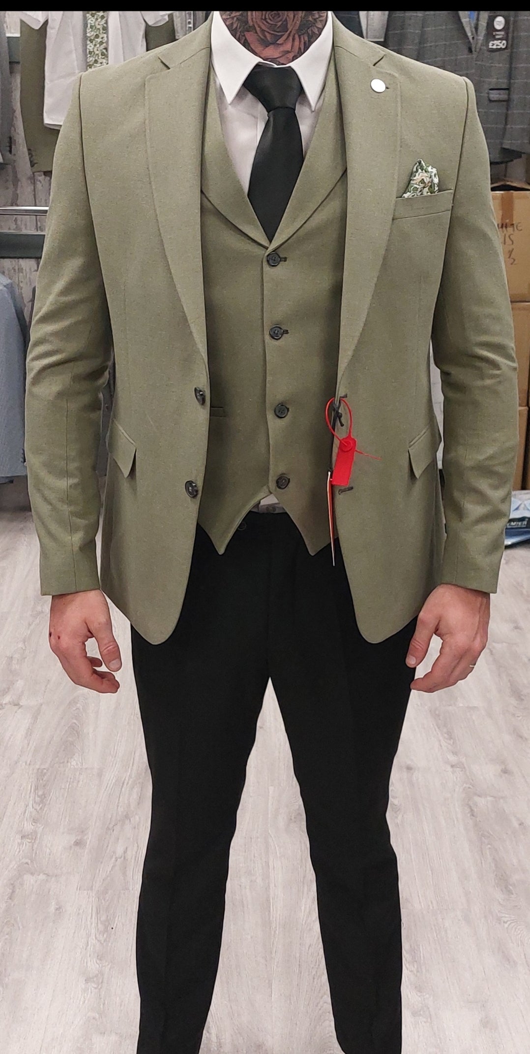 Patrick Sage Linen with Black Trouser suit for hire