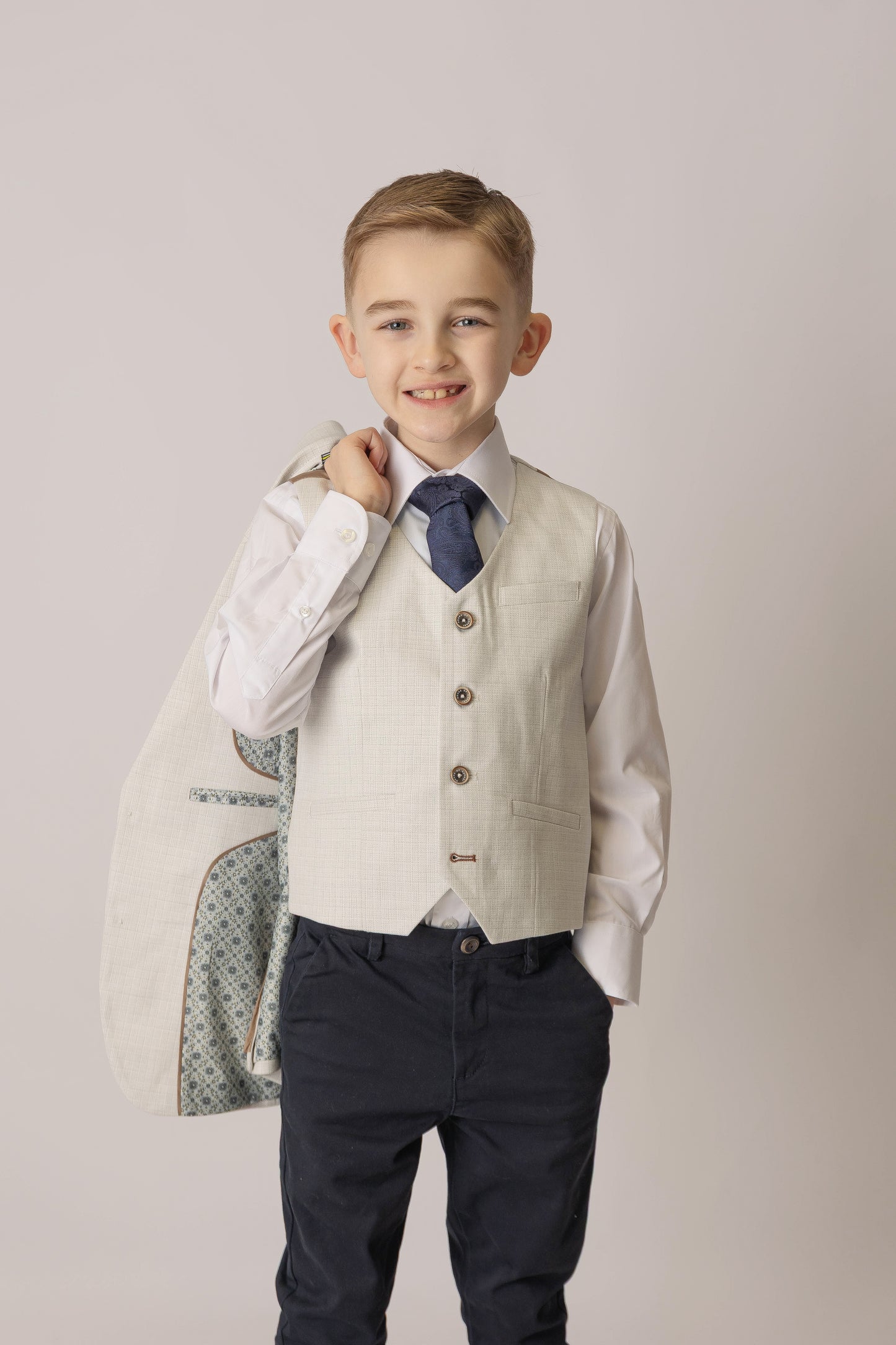 Langford slate boy's suit with navy chino