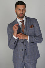 Load image into Gallery viewer, Viktor blue jacket & waistcoat, with calvin blue trouser for hire