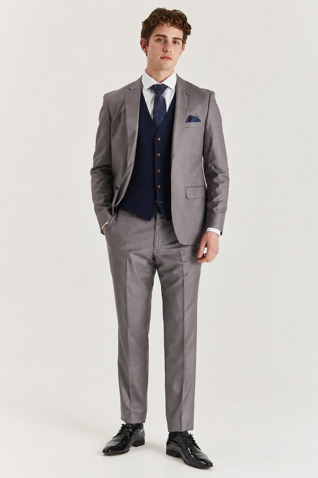 Edward Grey with Mayfair Navy Waistcoat For Hire