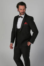 Load image into Gallery viewer, Ford black tux 3 piece suit for hire
