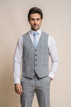Load image into Gallery viewer, Arriga Light Grey Checked 3 Piece Suit With Navy Trouser