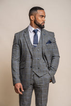 Load image into Gallery viewer, Power Grey Checked 3 Piece suit for hire