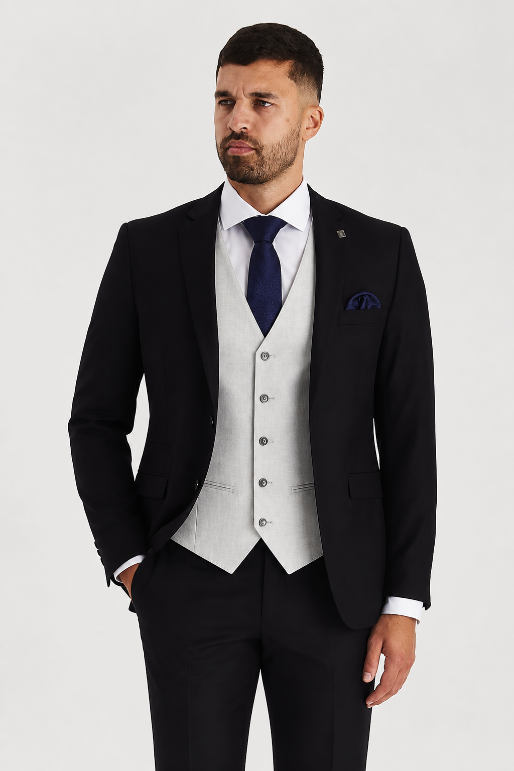 Parker Black with Belmont Silver Waistcoat