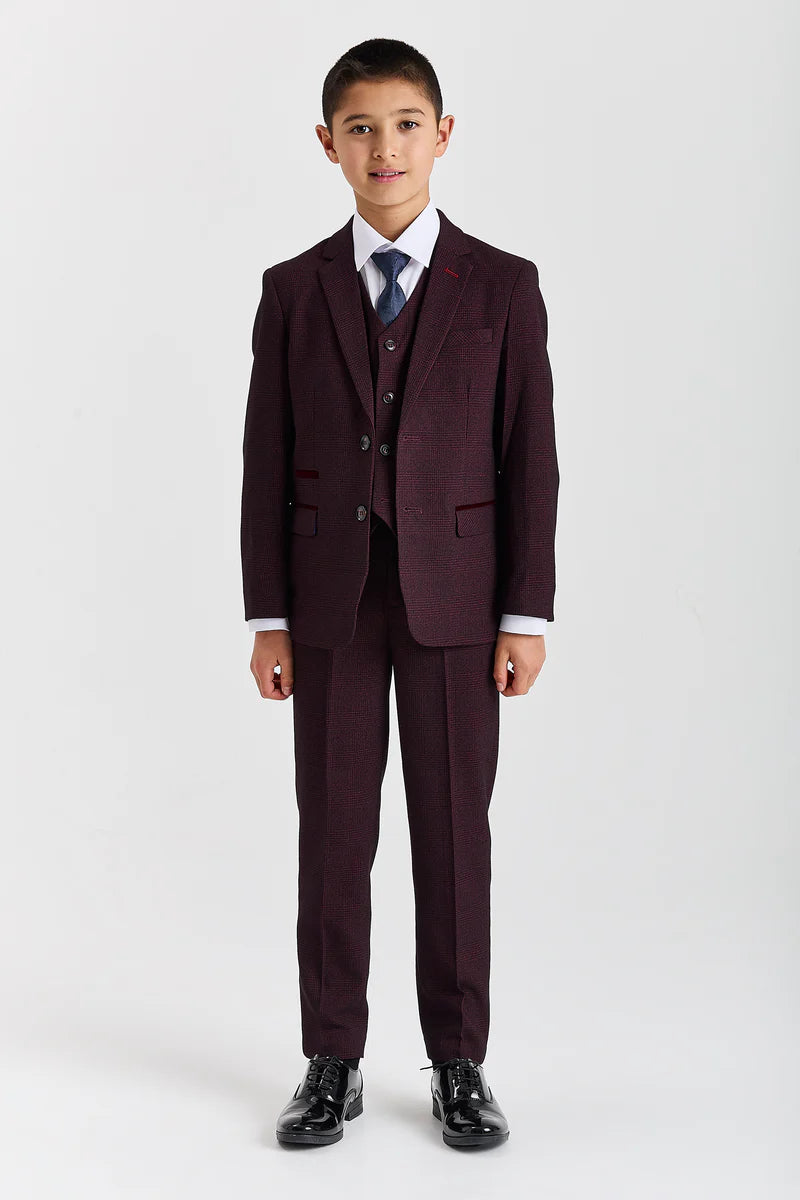 Boy's Regent Wine 3 Piece Suit
