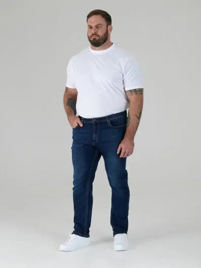 AMBROSE Tapered Fit Stretch Jeans in Dark Blue