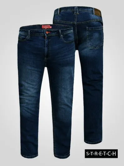 AMBROSE Tapered Fit Stretch Jeans in Dark Blue