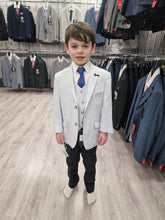 Load image into Gallery viewer, Boy&#39;s Tropaz Sky Blue 3 Piece Suit with navy trousers
