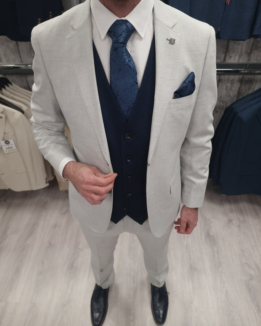 Belmont Silver 2 Piece with Navy Waistcoat