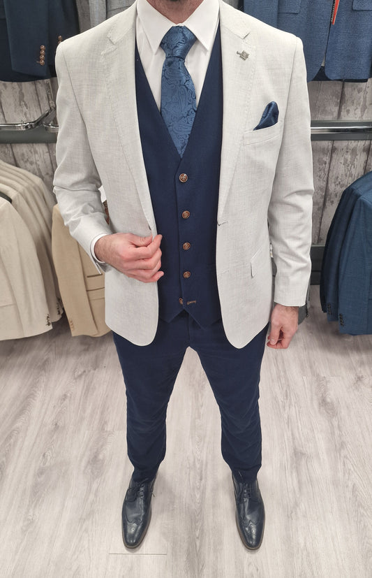 Belmont Silver Jacket with Navy Waistcoat + Trousers