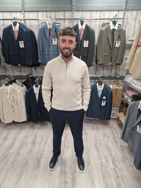 Vince Sand Half Zip with Navy Trouser