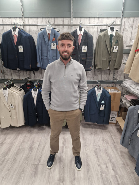 Ultan Grey Half Zip with Sand Chinos