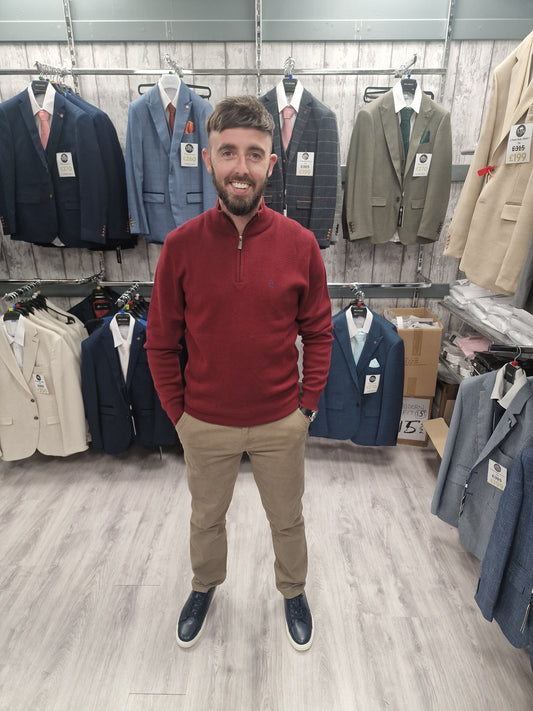 Ultan Ruby Half Zip with Sand Chinos