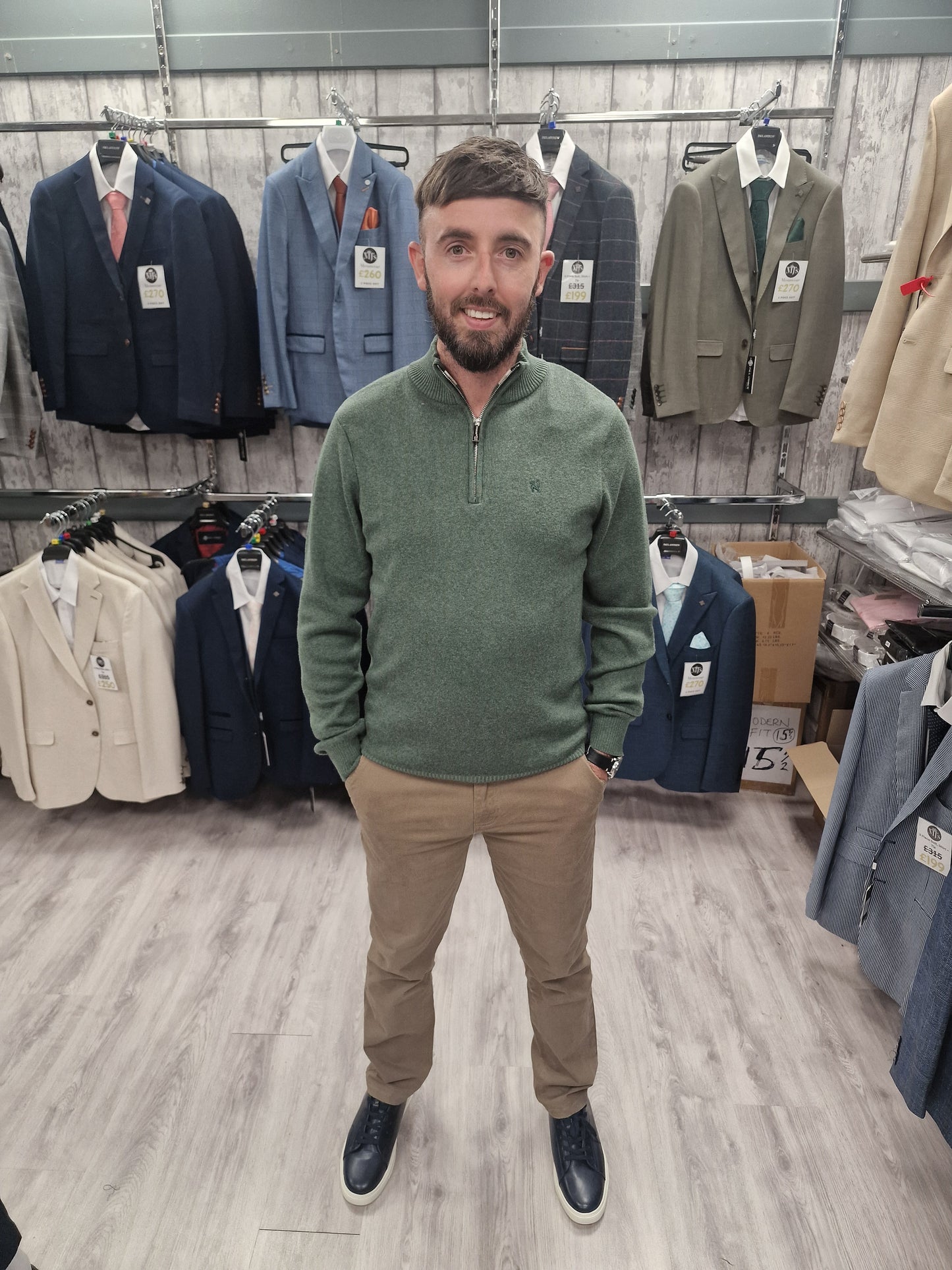 Vince Sage Half Zip with Sand Chinos