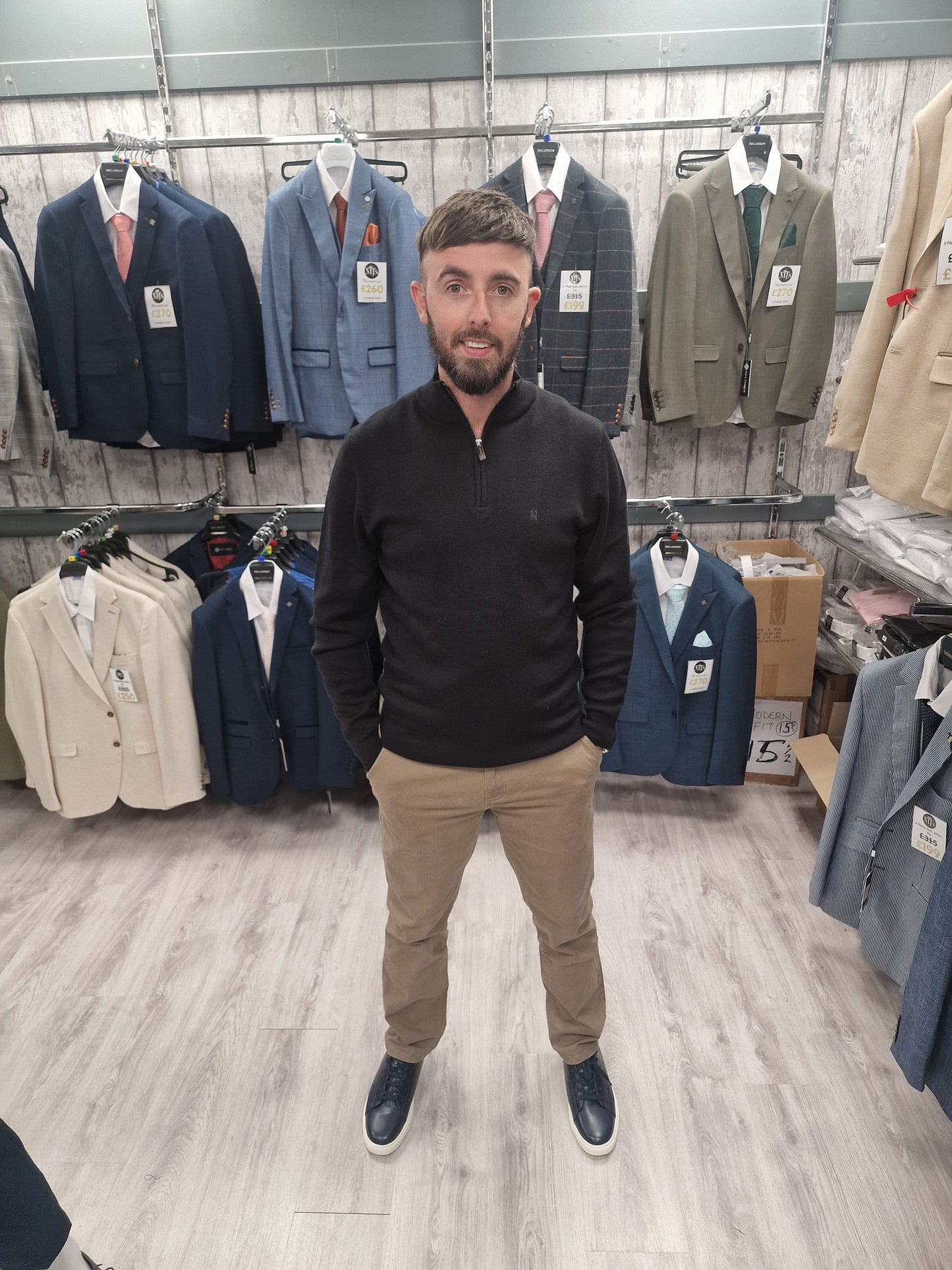 Warren Black Half Zip with Sand Chinos