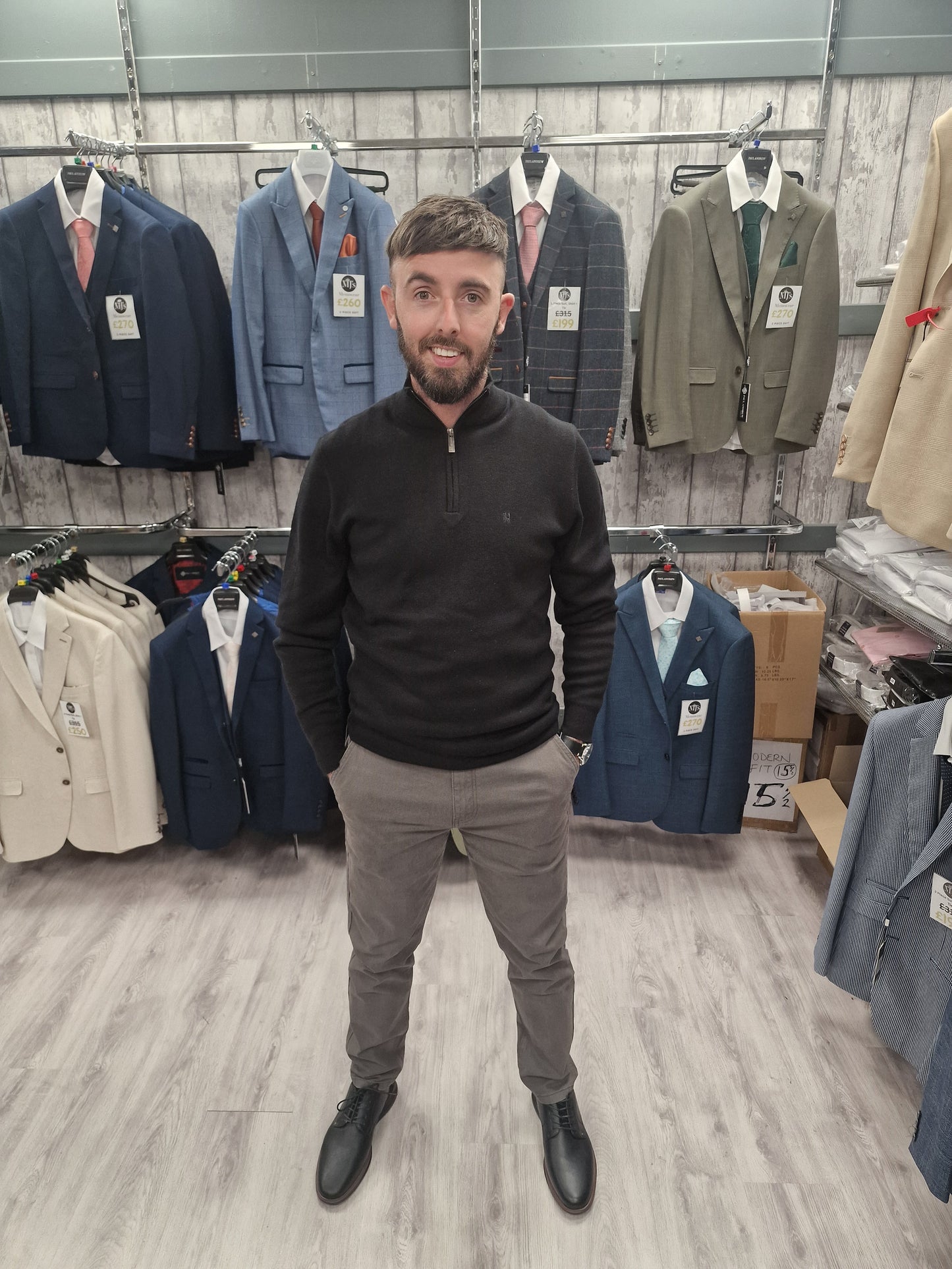 Warren Black Half Zip with Grey Chinos