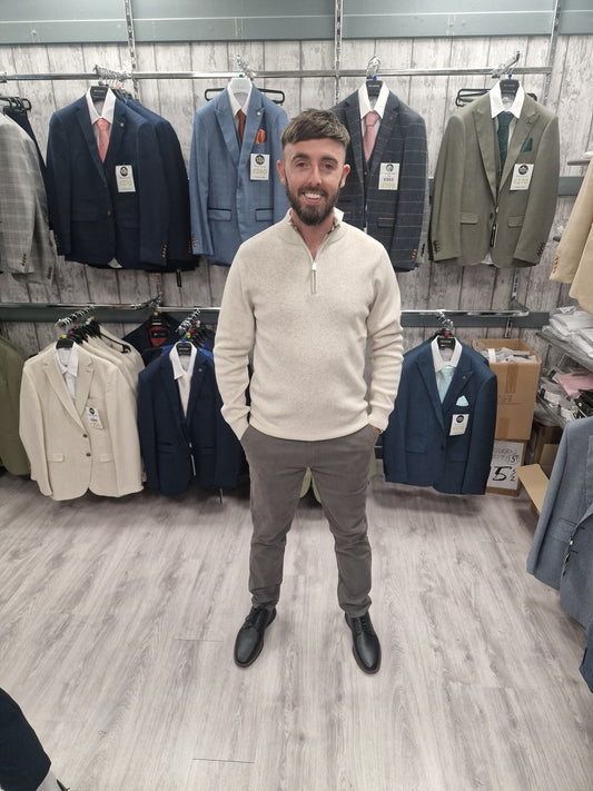 Vince Sand Half Zip with Grey Chinos