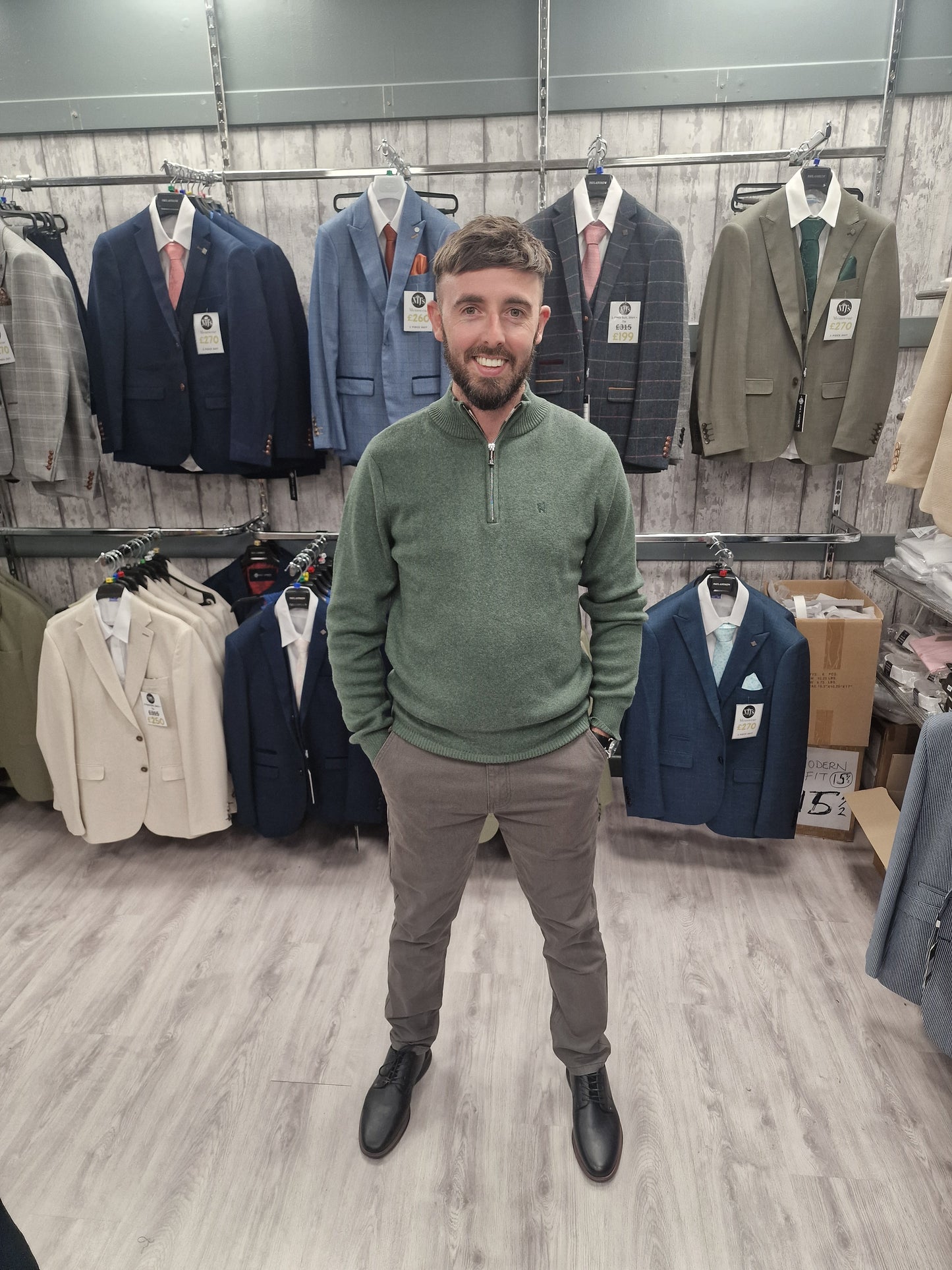 Vince Sage Half Zip with Grey Chinos