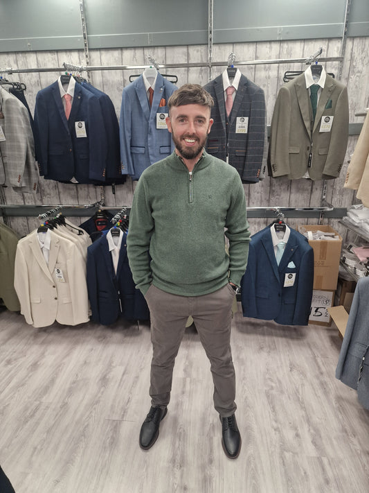 Vince Sage Half Zip with Grey Chinos