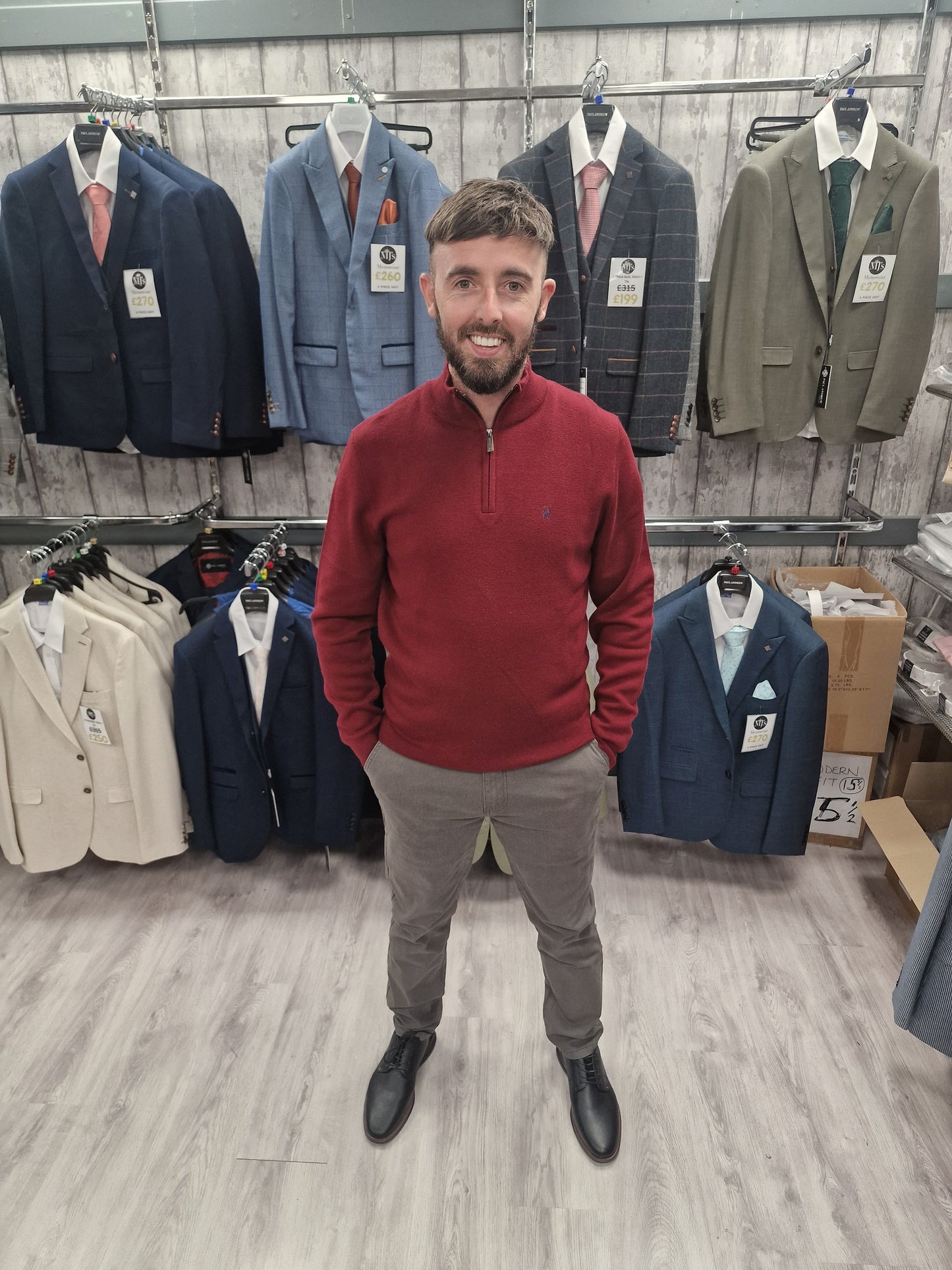 Ultan Ruby Half Zip with Grey Chinos