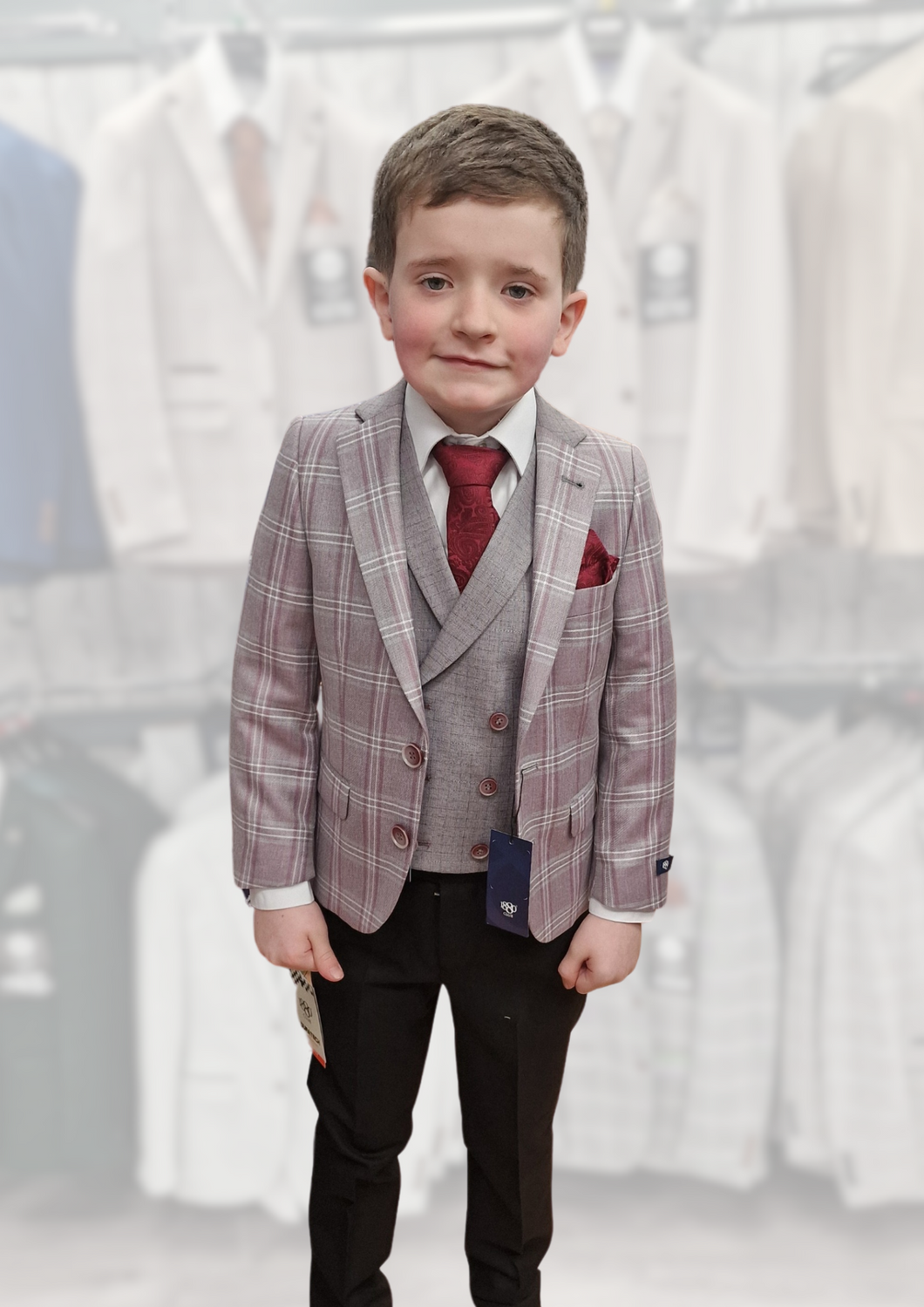 1880 Tiarnan Rose Water Pink 3 Piece Suit with black trouser