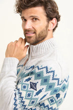 Load image into Gallery viewer, Grey and Blue Fairisle Quarter Zip Jumper
